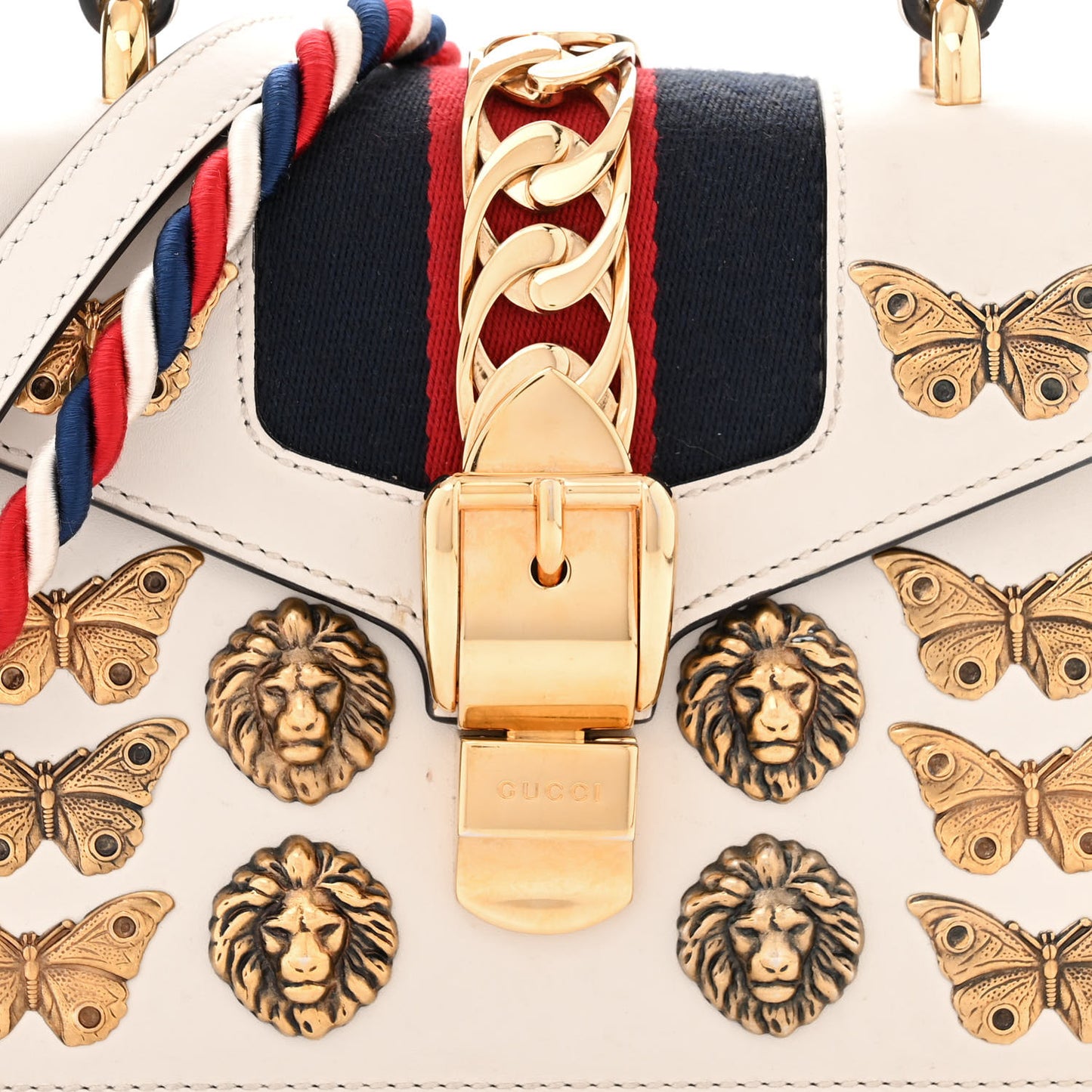 Calfskin Animal Studs Mini Sylvie Top Handle Bag White