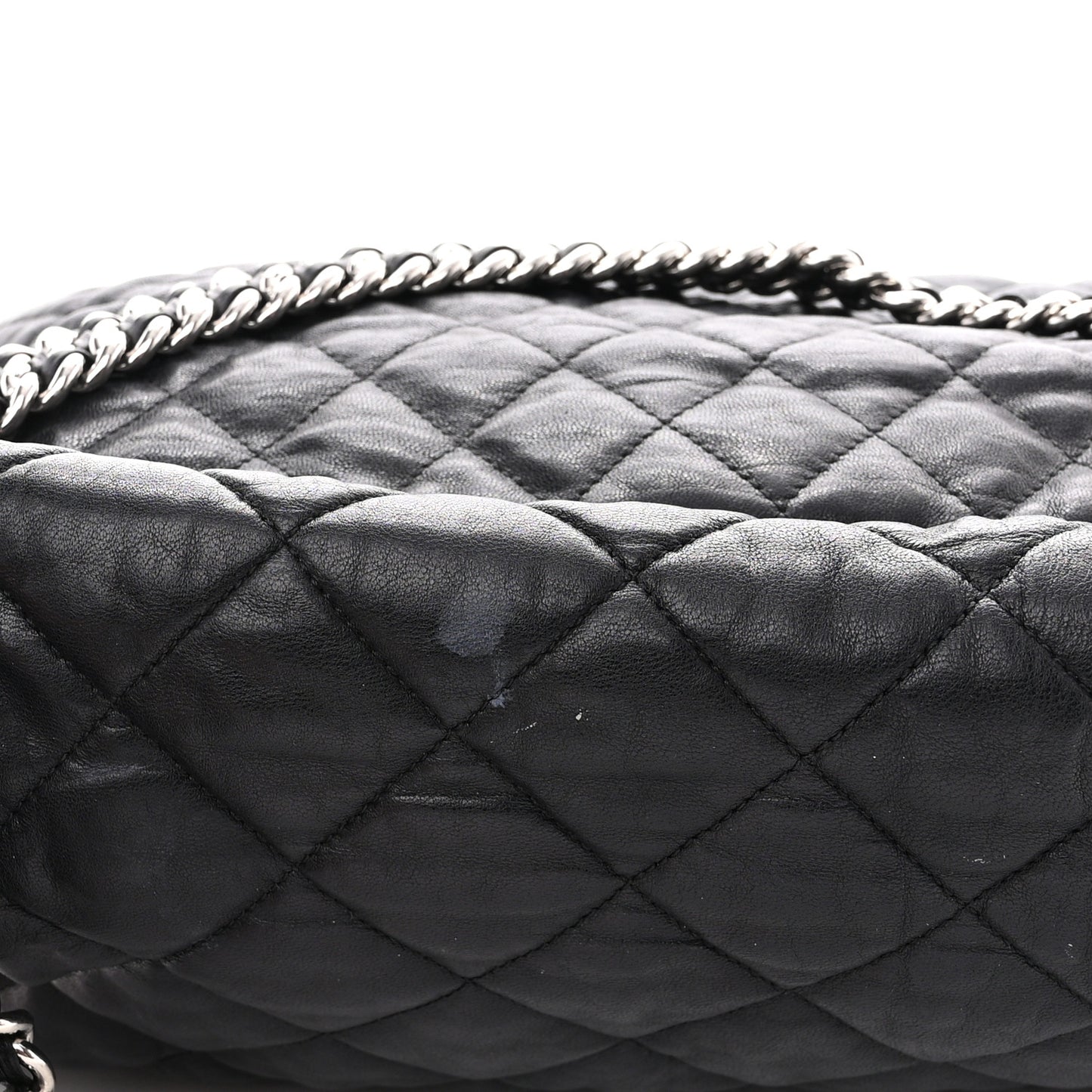 Washed Lambskin Quilted Maxi Chain Around Flap Black