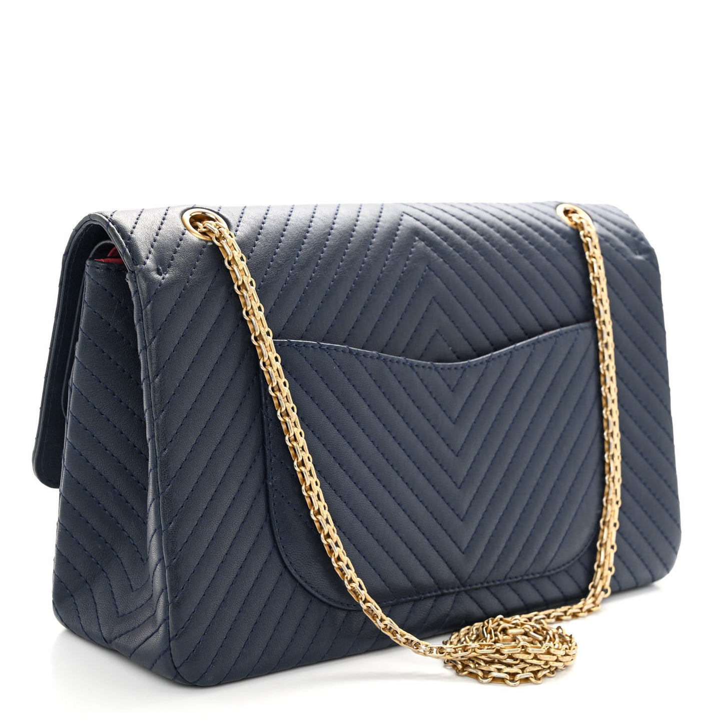 Sheepskin Chevron Quilted 2.55 Reissue 227 Flap Navy Blue
