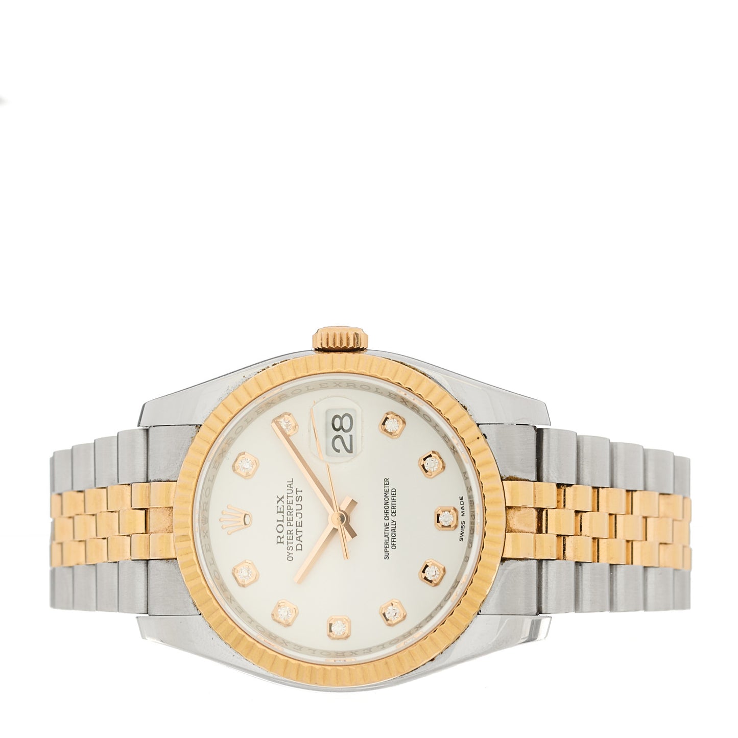 Stainless Steel 18K Everose Gold Diamond 36mm Oyster Perpetual Datejust Watch White 116231