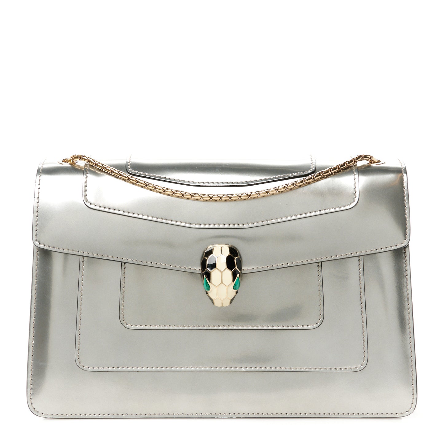 Metallic Calfskin Serpenti Forever Crossbody Bag Silver