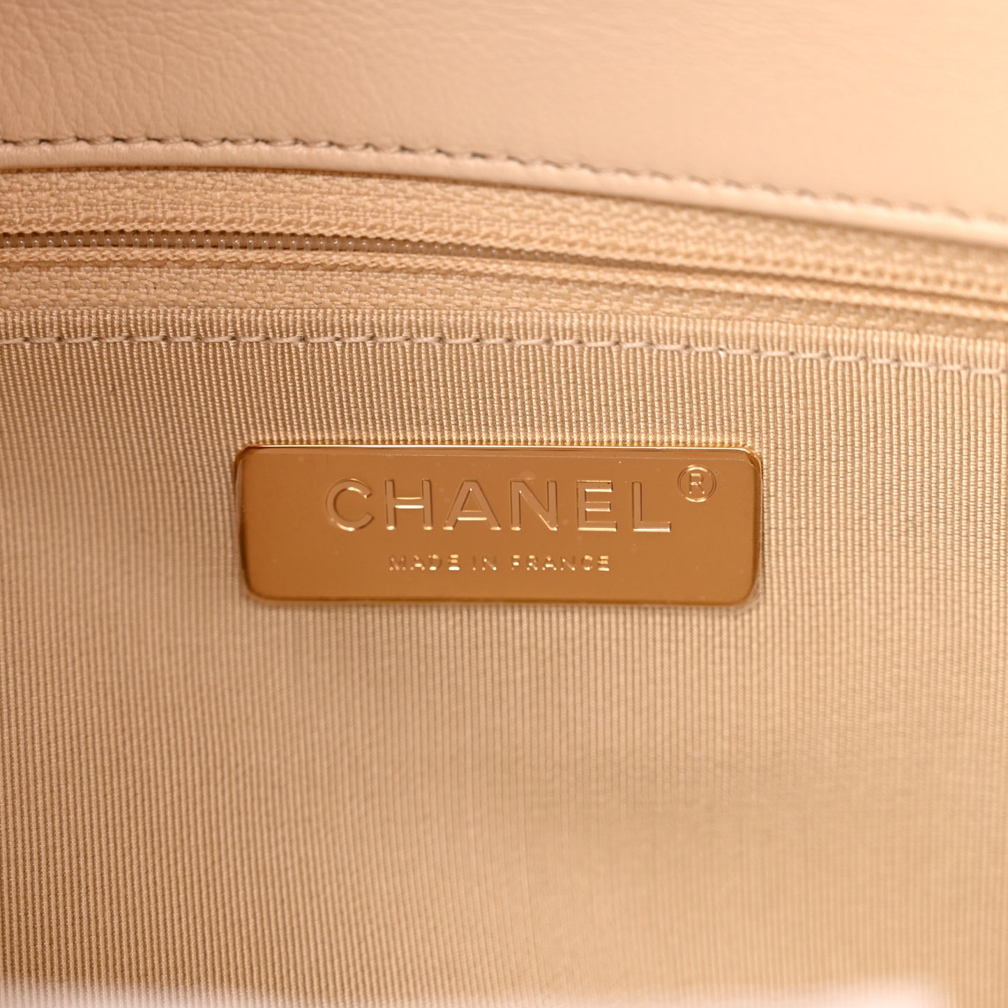 Goatskin Quilted Large Chanel 19 Flap Beige
