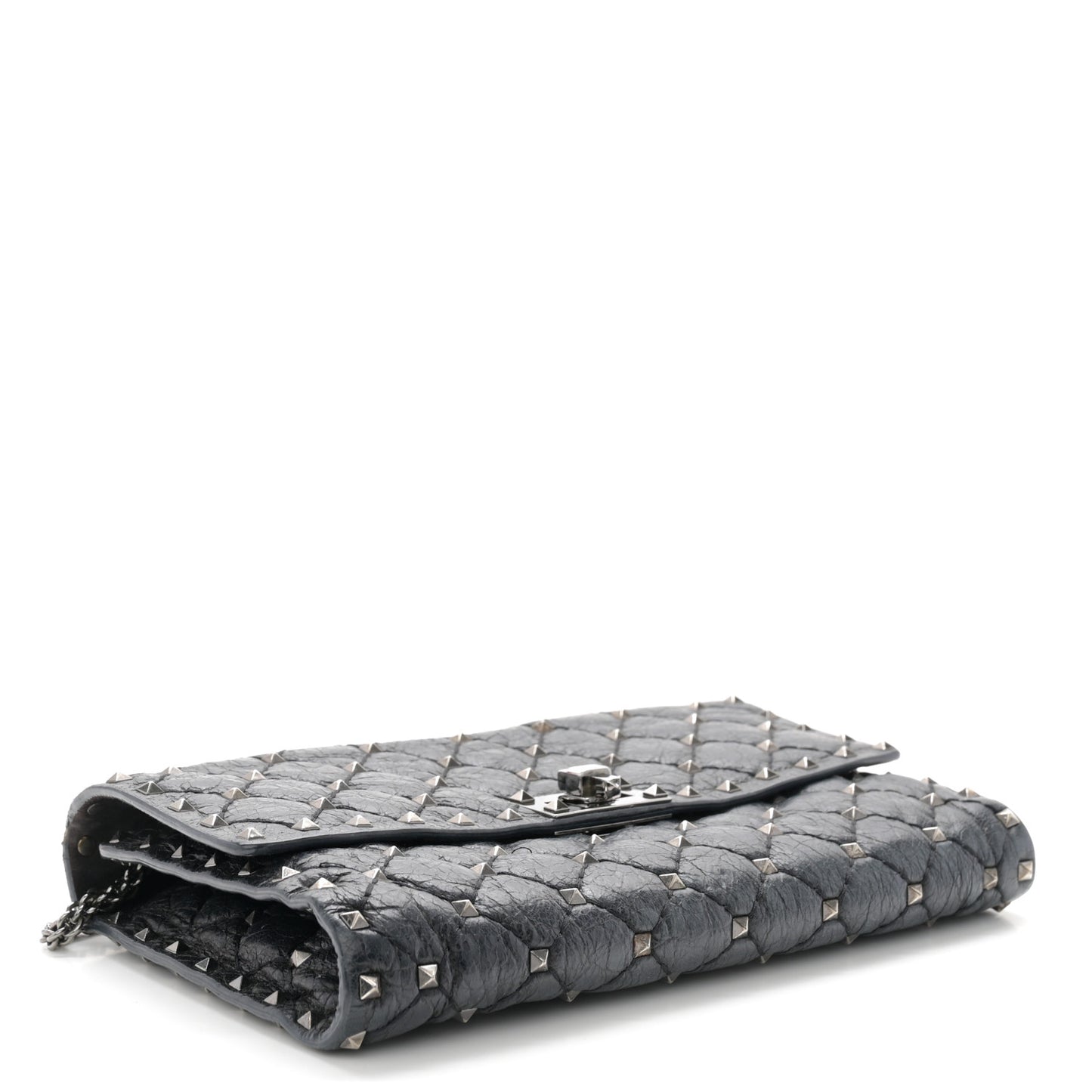 Craquele Nappa Rockstud Spike Wallet on Chain Black