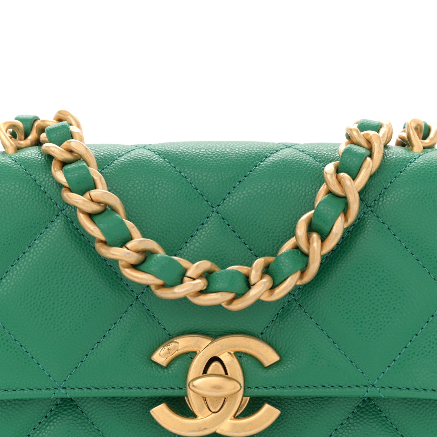 Caviar Quilted Mini CC Flap Green