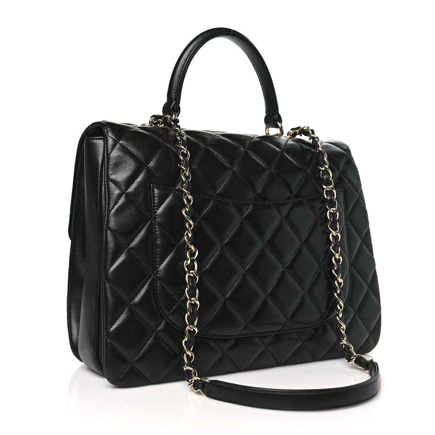 Lambskin Quilted Large Trendy CC Dual Handle Flap Bag Black