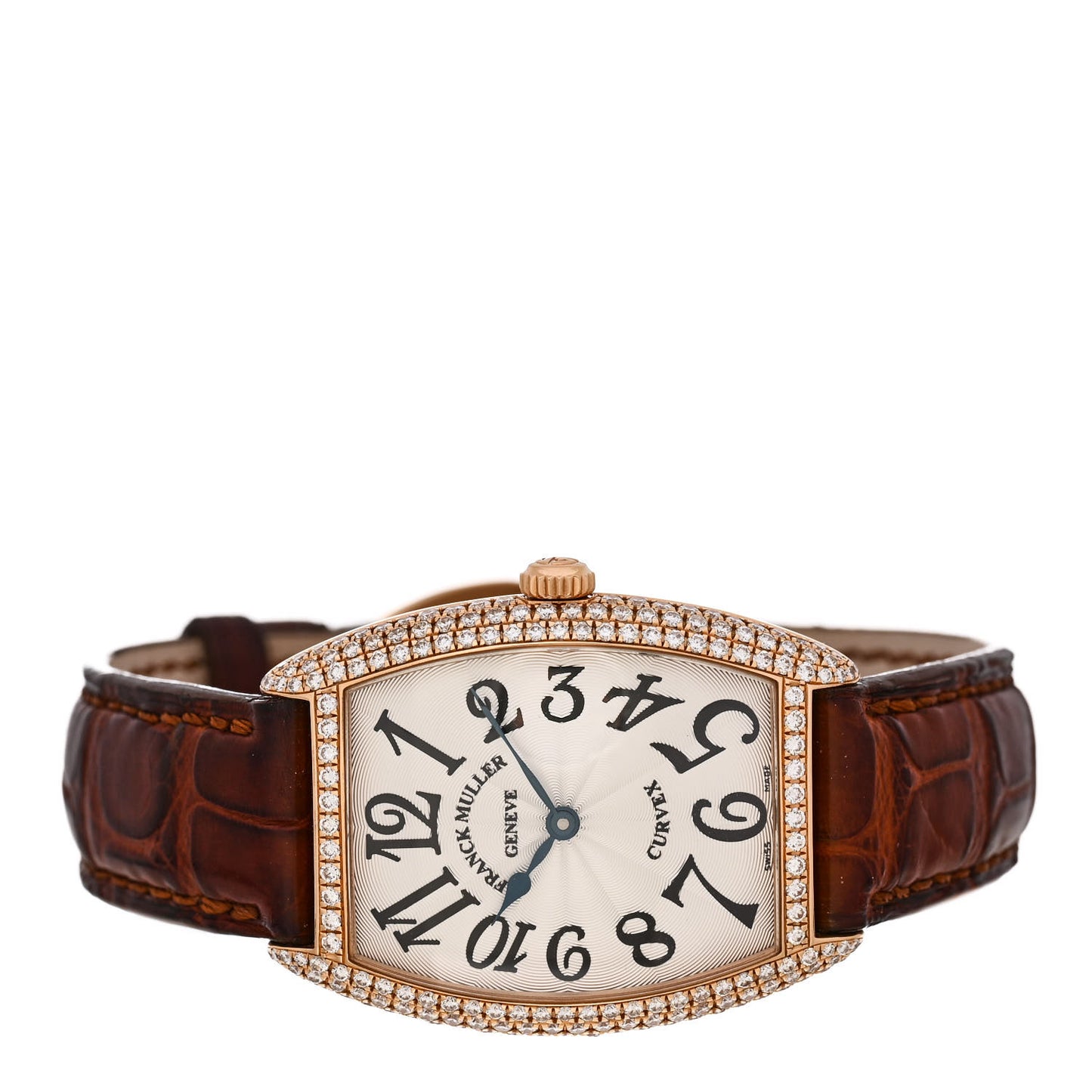 18K Yellow Gold Alligator Diamond Bezel 29mm Cintree Curvex Quartz Watch 7502QZD