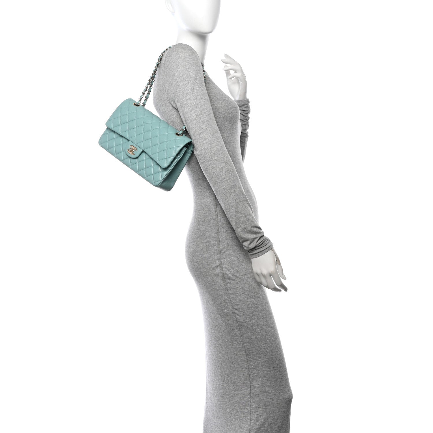 Chanel Caviar Quilted Medium Double Flap Light Blue 2 of 12