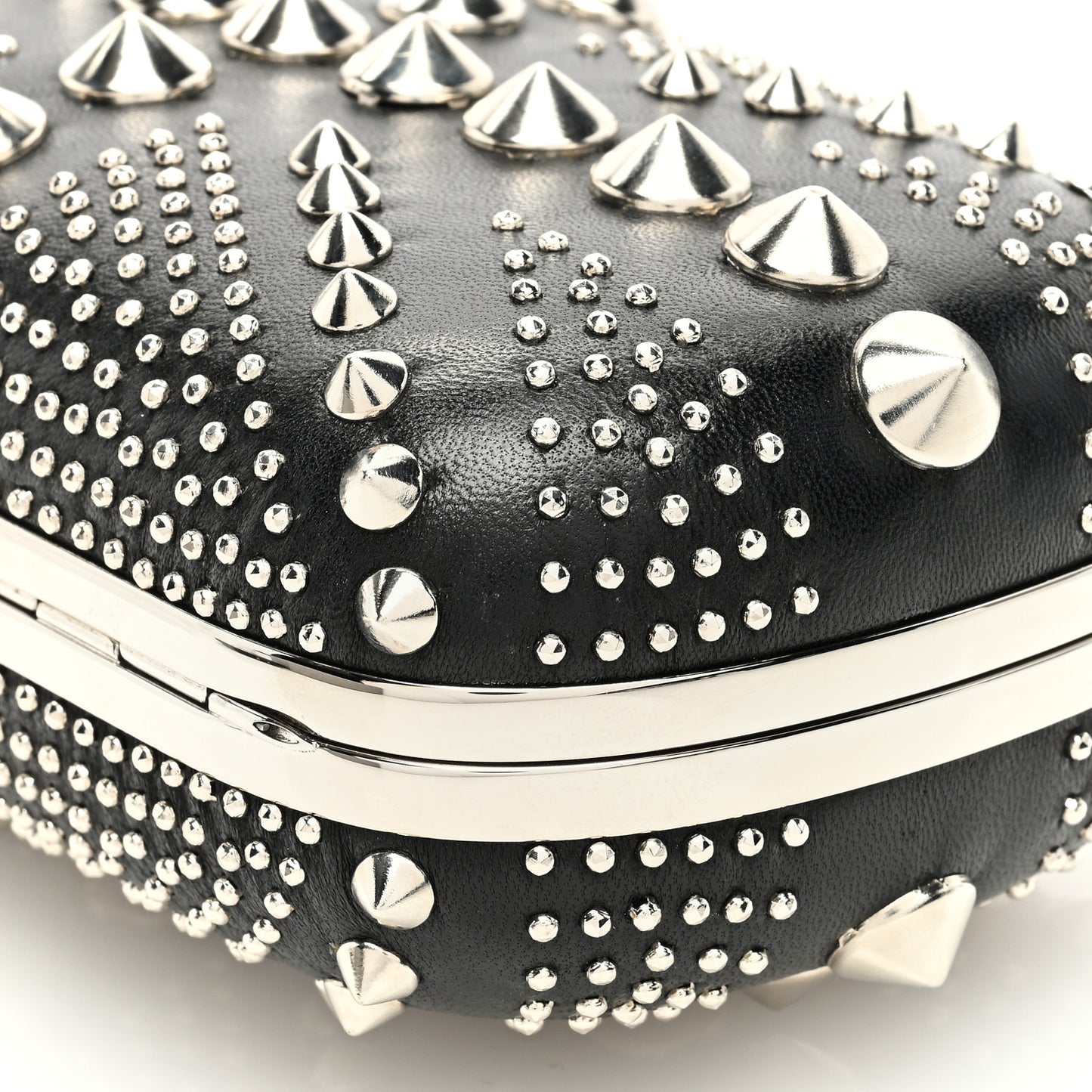 Calfskin Studded Britannia Skull Box Clutch Black
