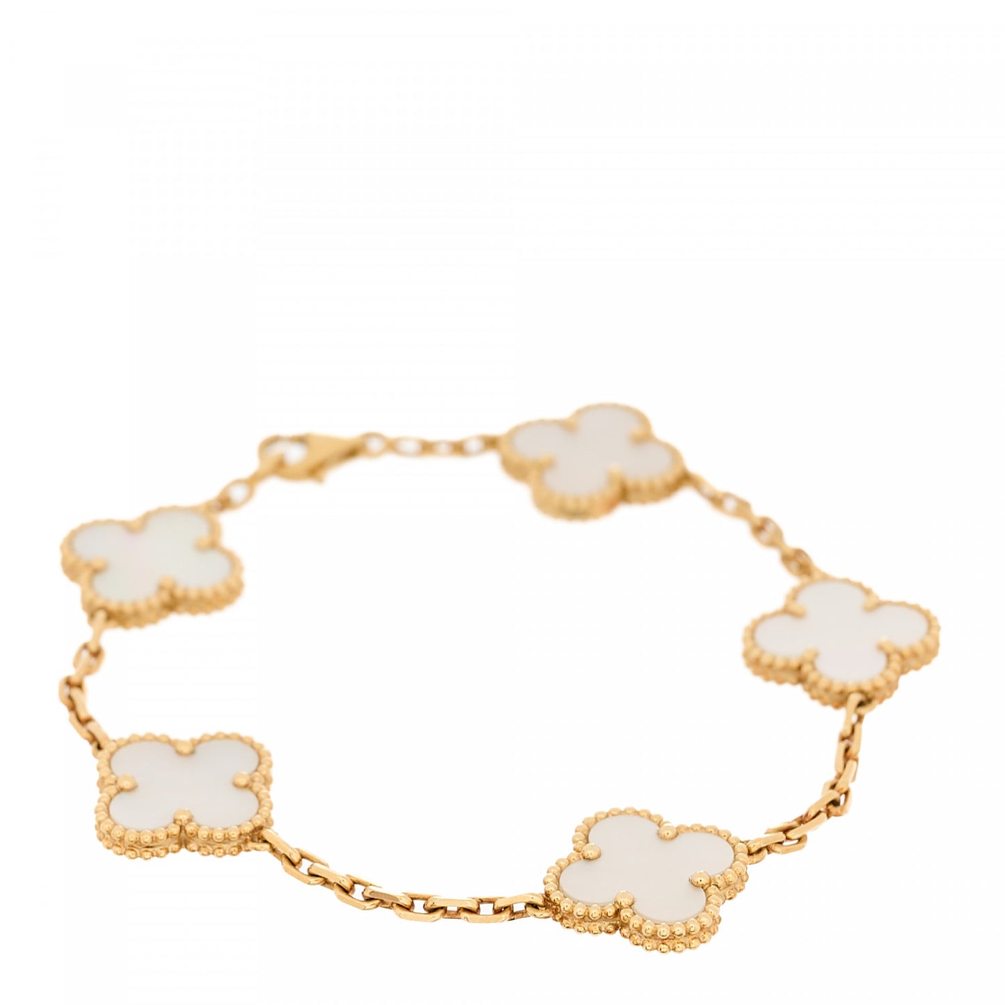 18K Yellow Gold Mother of Pearl 5 Motifs Vintage Alhambra Bracelet