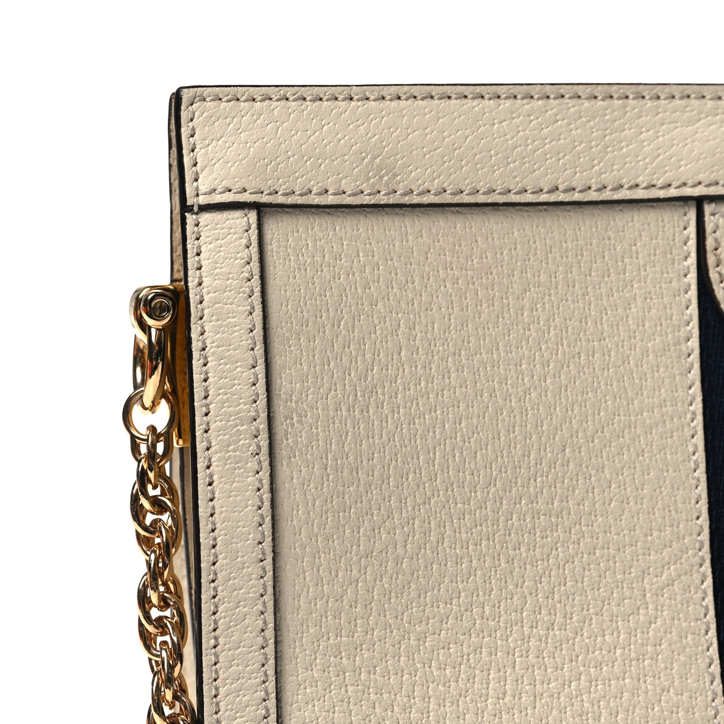 Textured Calfskin Web Small Ophidia Chain Shoulder Bag Mystic White