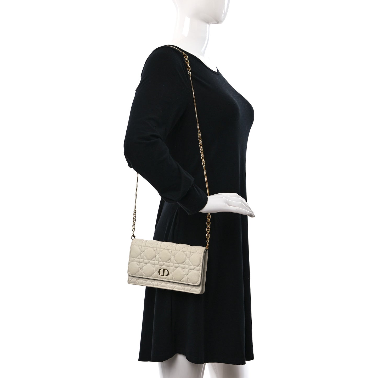 Supple Calfskin Caro Pouch with Chain Latte