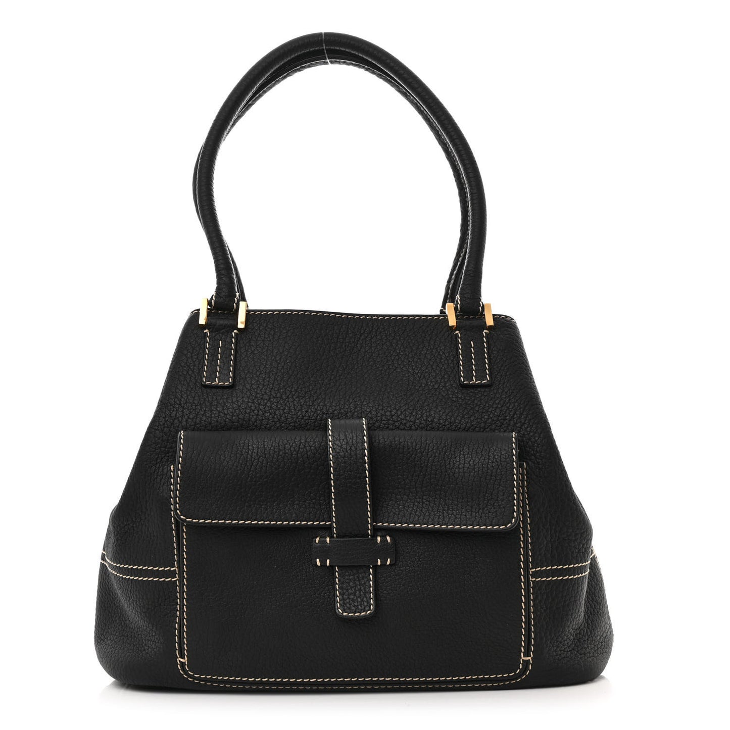Grained Calfskin Globe Shoulder Bag Black