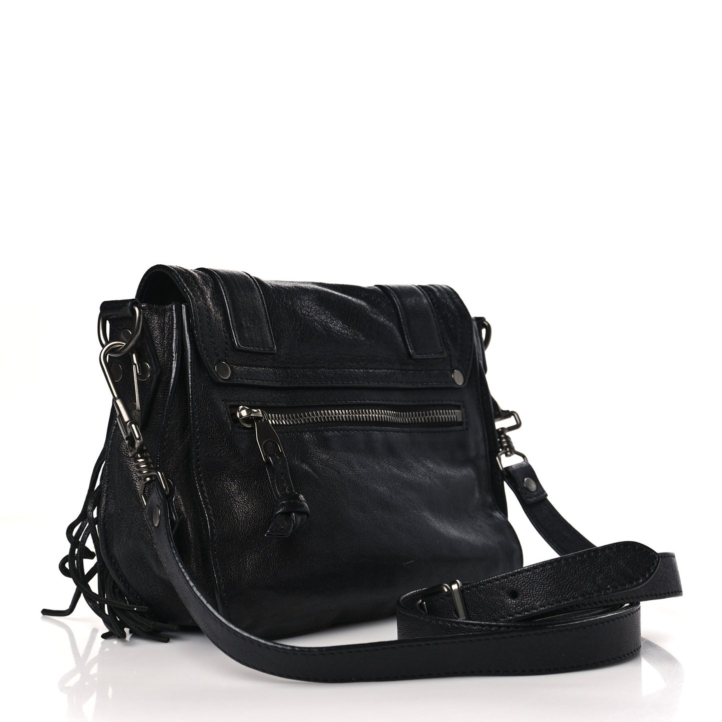 Lambskin Fringe PS1 Crossbody Pouch Black