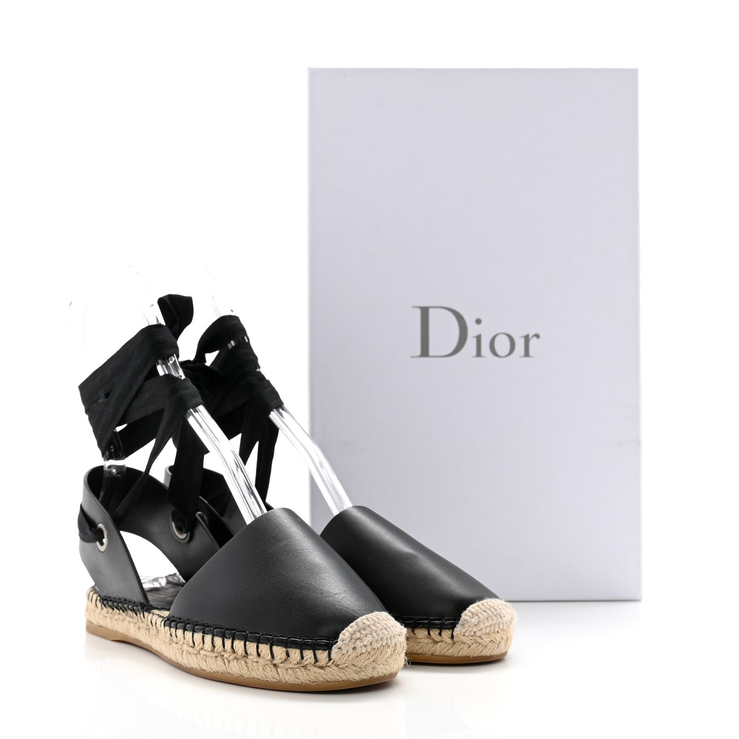 Calfskin Nicely-D Ankle Tie Espadrilles Flats 36 Black