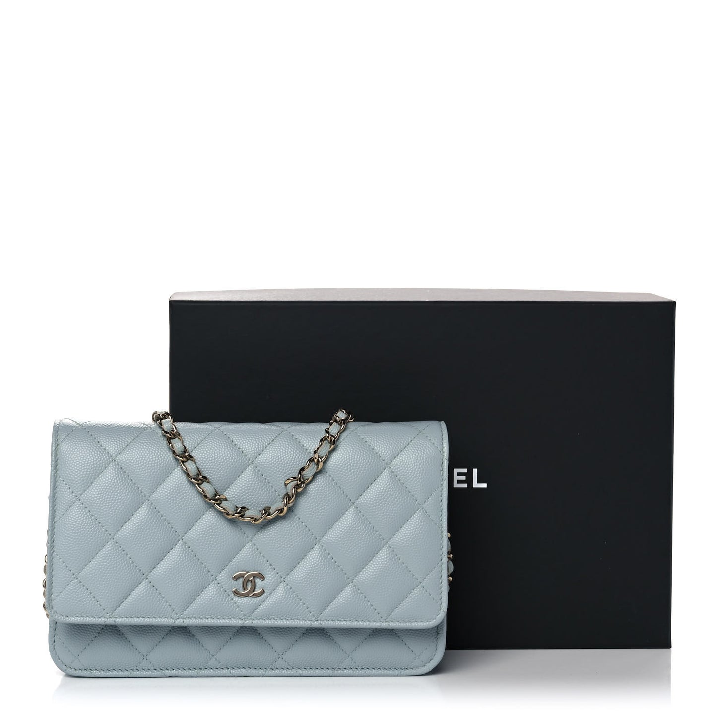 Caviar Quilted Wallet On Chain WOC Light Blue