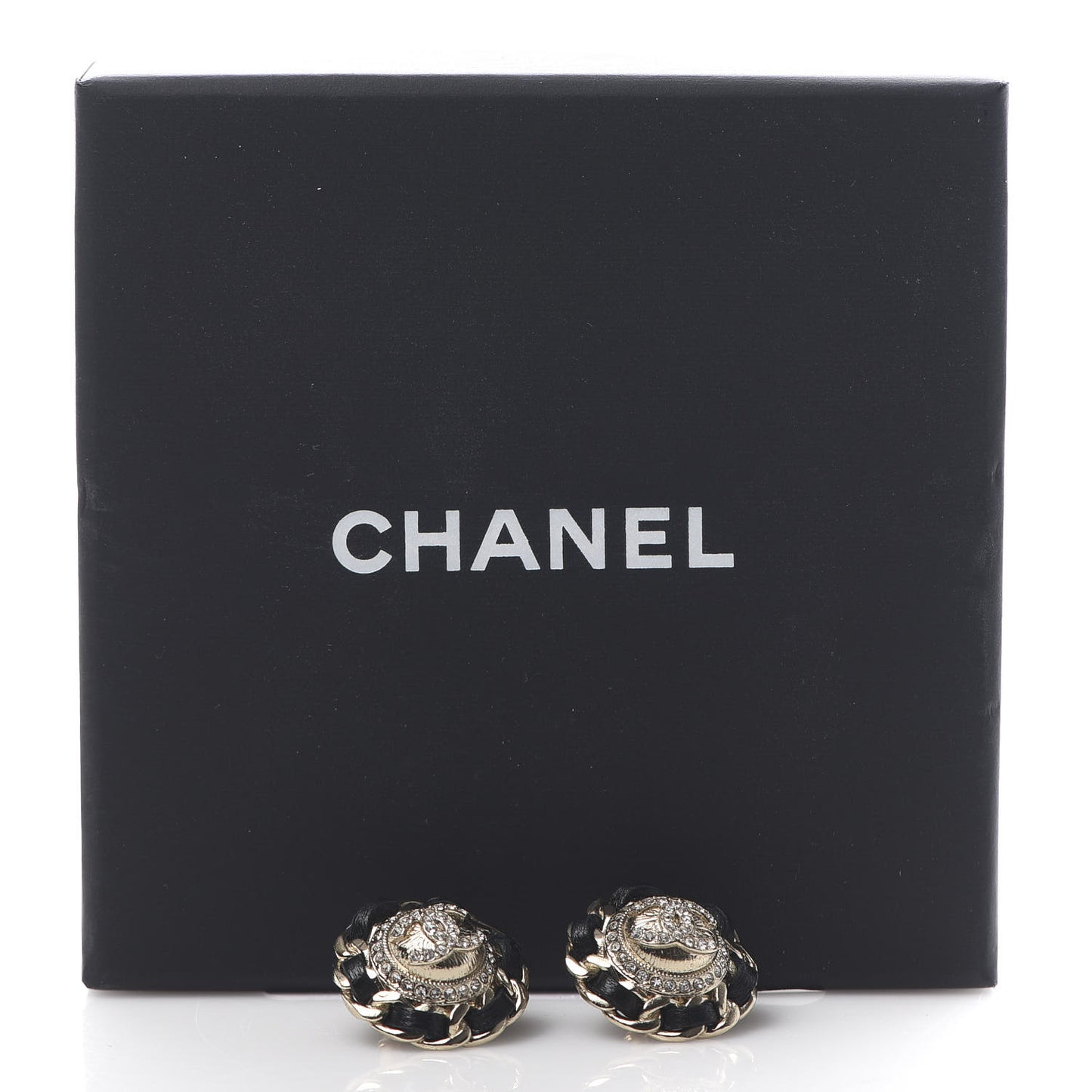 Crystal Metal Chain Around CC Earrings Gold Black
