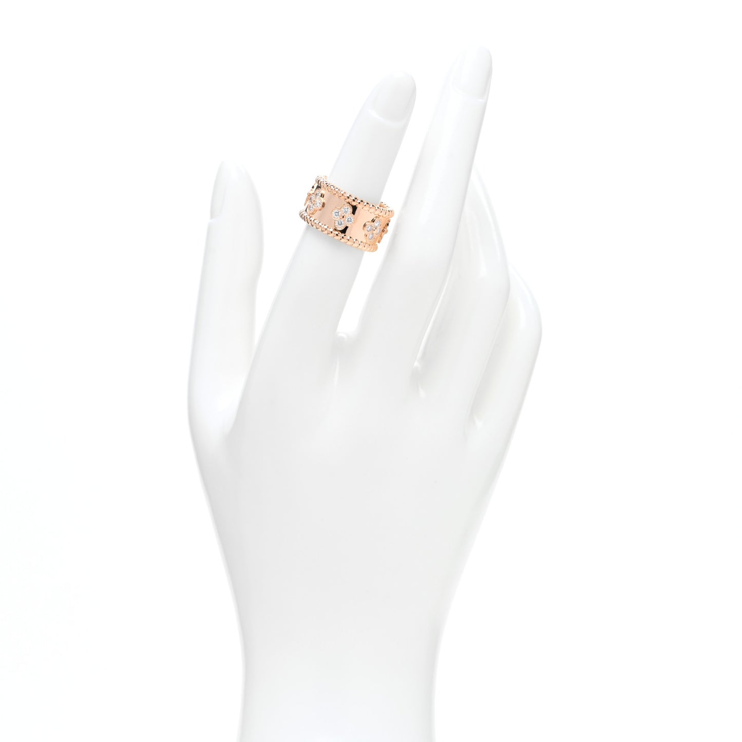 18K Rose Gold Diamond Medium Perlee Clovers Ring 49 5