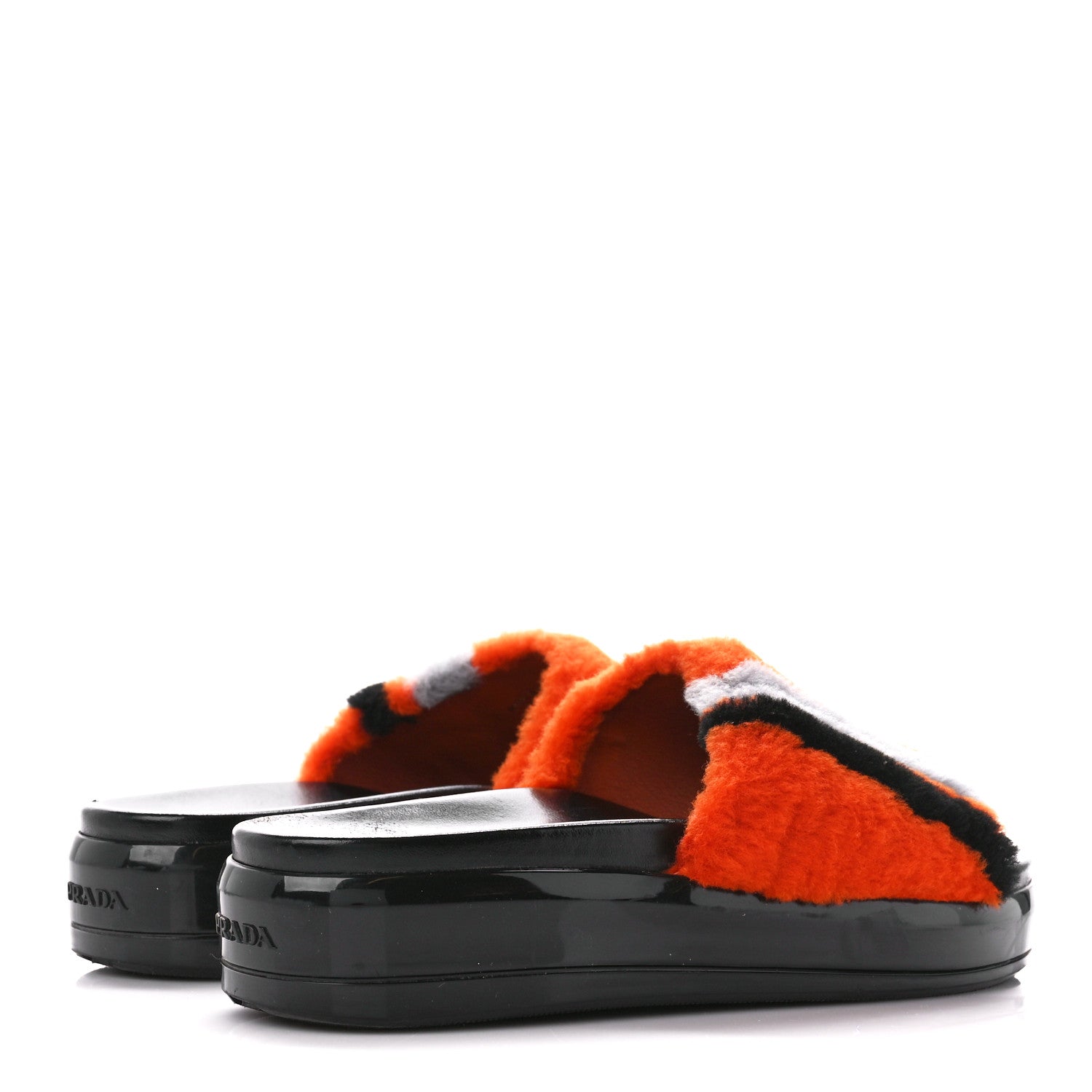 Prada Shearling Slide Sandals 38.5 Orange Multicolor 4 of 9