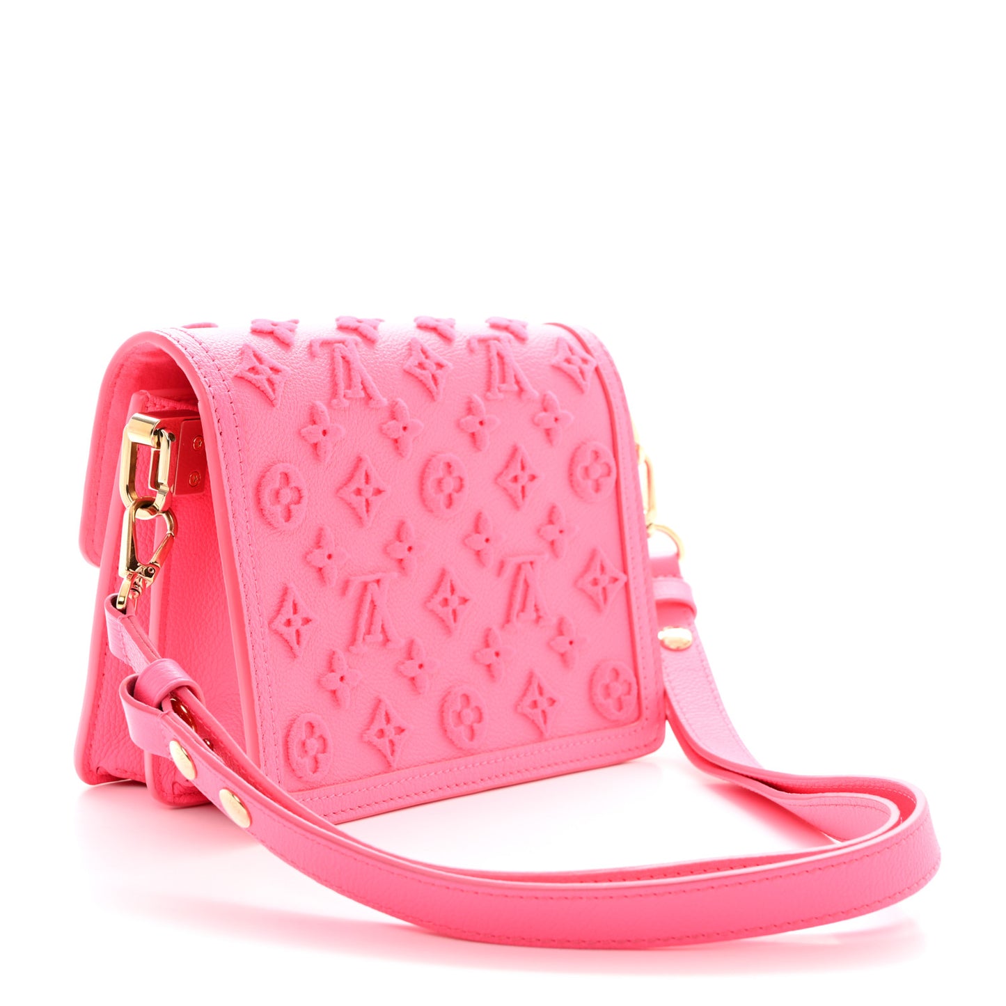 Grained Calfskin Tufted Monogram Mini Dauphine Fluo Pink