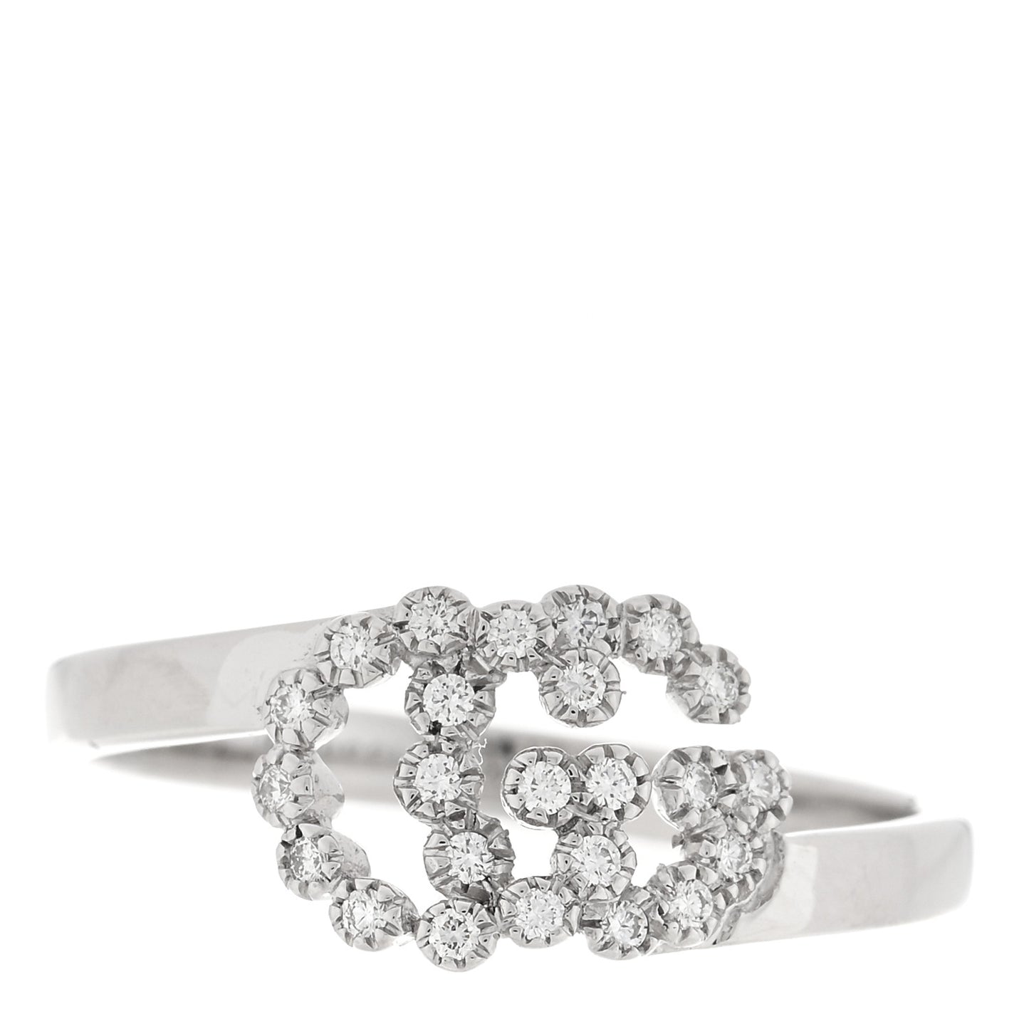18K White Gold Diamond Running Double G Ring 54 6.75