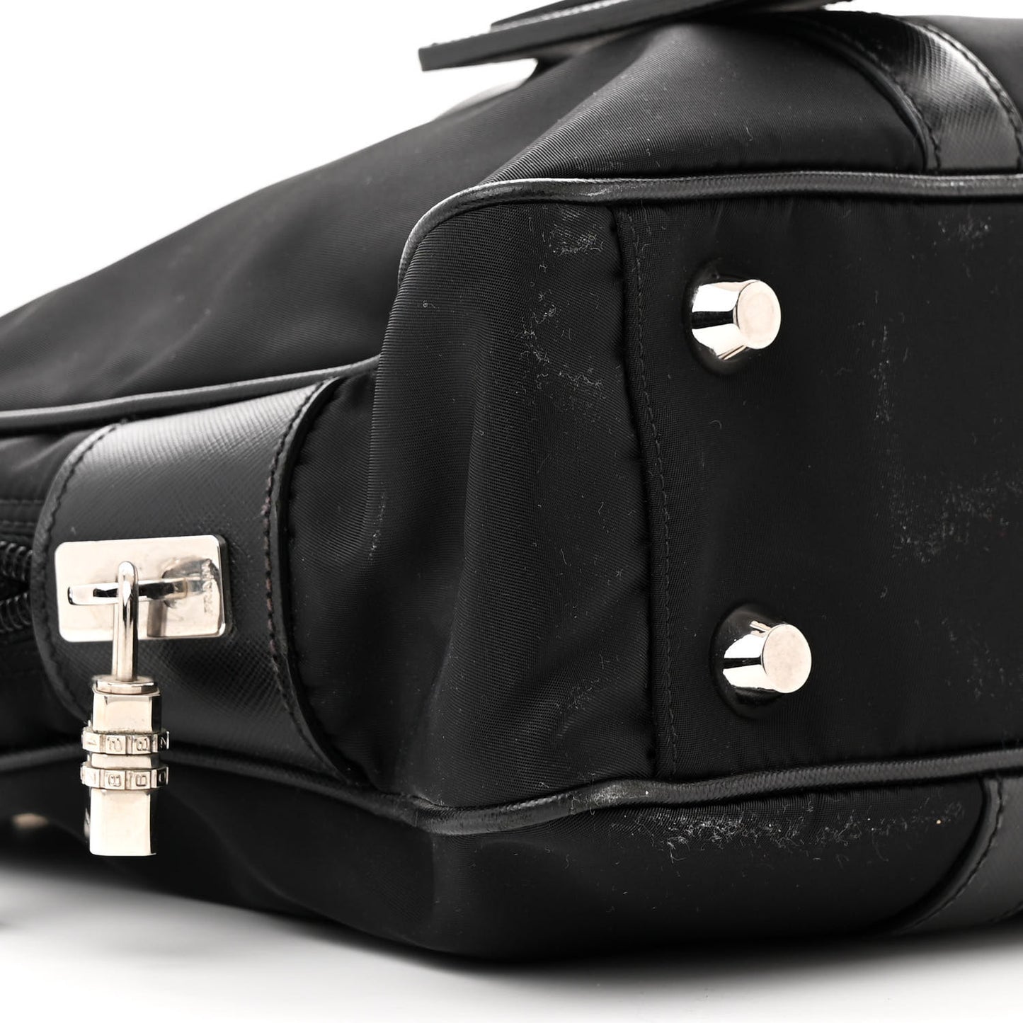 Tessuto Nylon Saffiano Metal Triangle Logo Work Bag Black