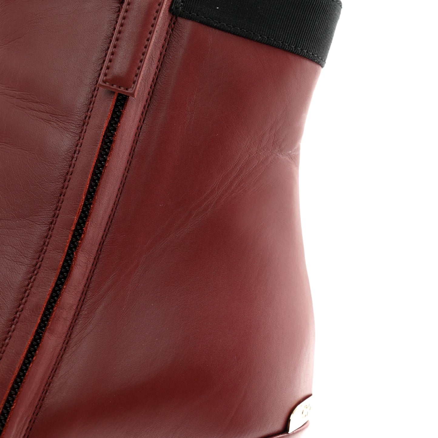 Lambskin Grosgrain Cap Toe Short Ankle Boots 36.5 Burgundy Black