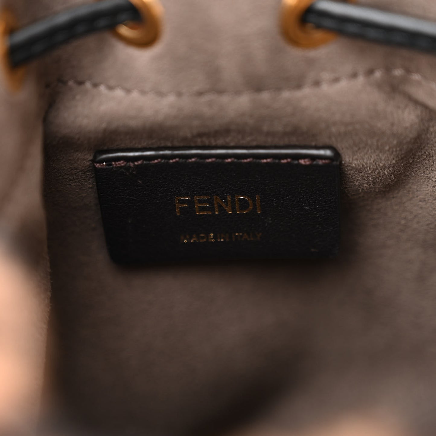 Shearling Vitello Dolce F is Fendi Macro FF 1974 Mini Mon Tresor Bucket Bag Tobacco Black