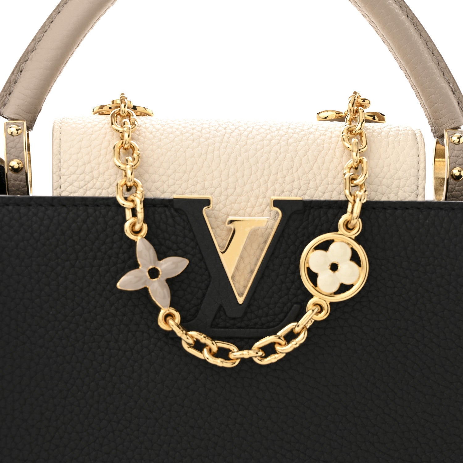 Louis Vuitton Taurillon Flower Chain Capucines MM  Black Galet Gray Pearly Cream 8 of 10