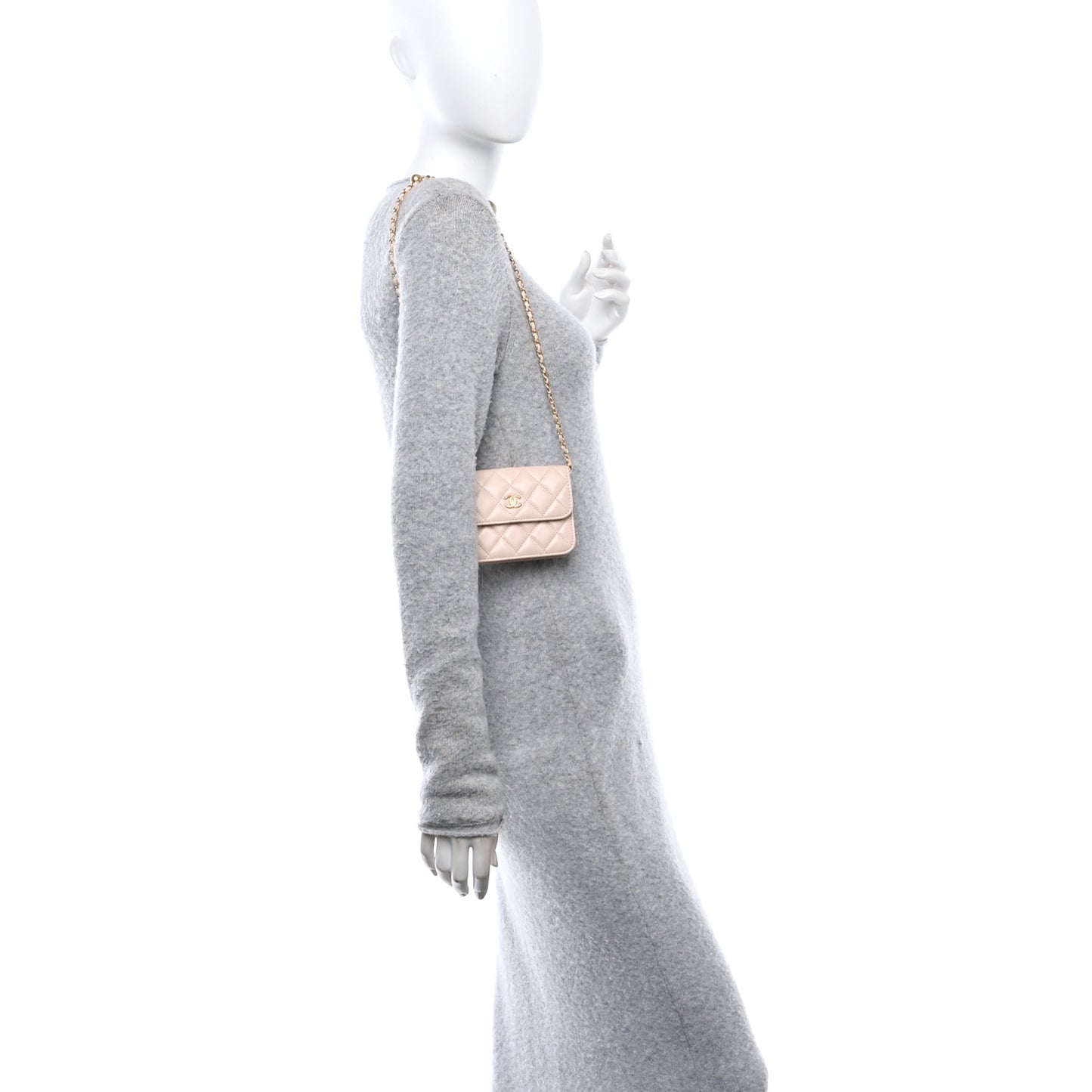 Lambskin Quilted Pearl Crush Clutch With Chain Light Pink