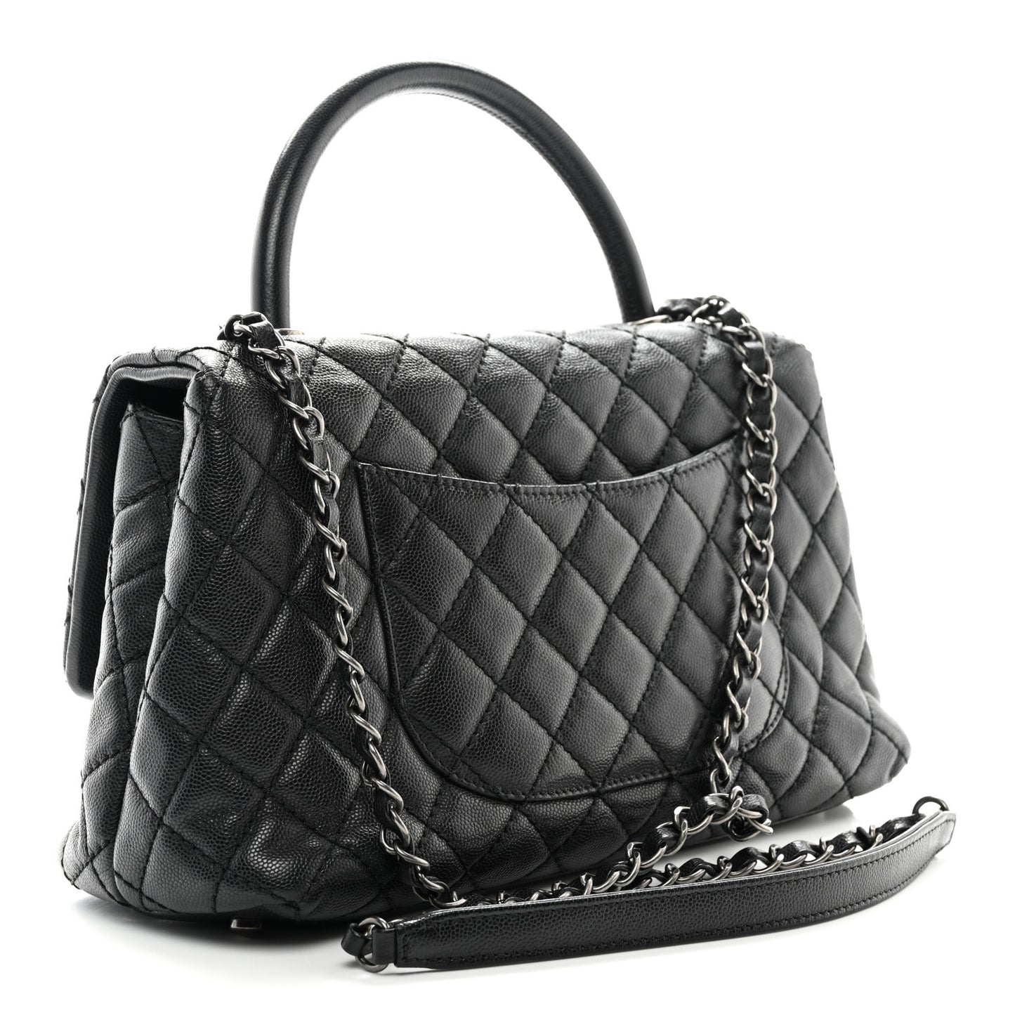 Caviar Quilted Small Coco Handle Flap Black