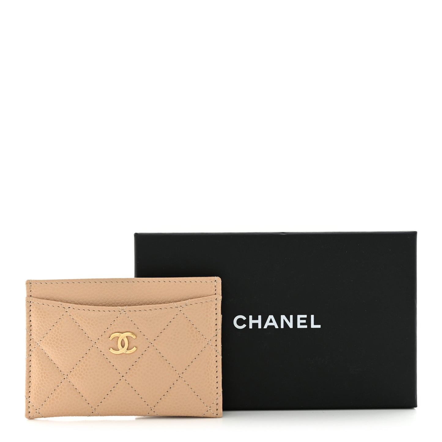 Caviar Quilted Card Holder Beige