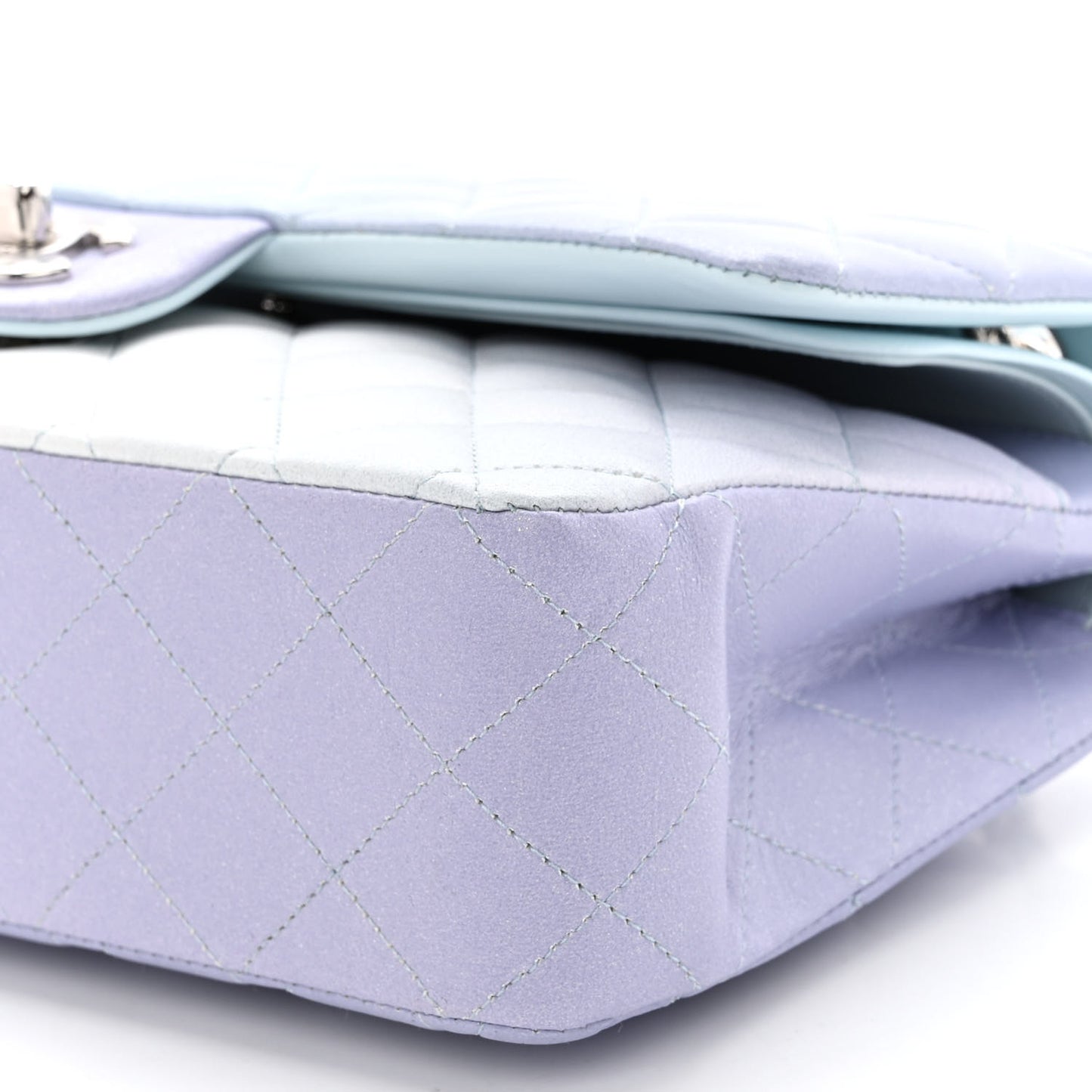 Perforated Lambskin Quilted Medium Double Flap Light Blue Light Purple White