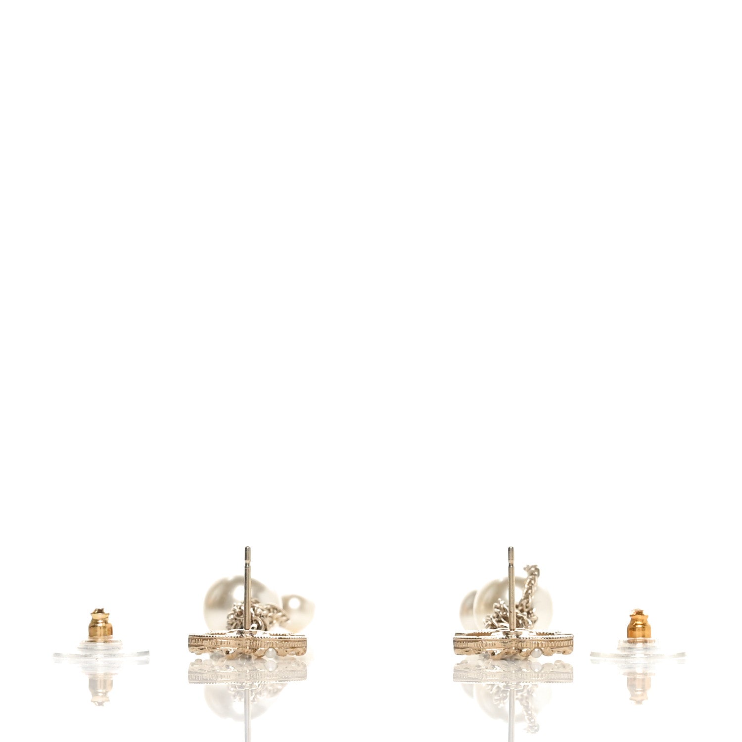 Chanel Pearl Crystal CC Chain Drop Earrings Gold 3 of 3