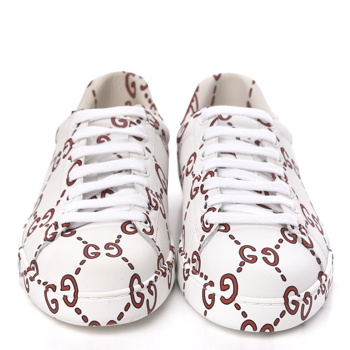 Calfskin GucciGhost Print Mens Ace Sneakers 7 White Hibiscus Red