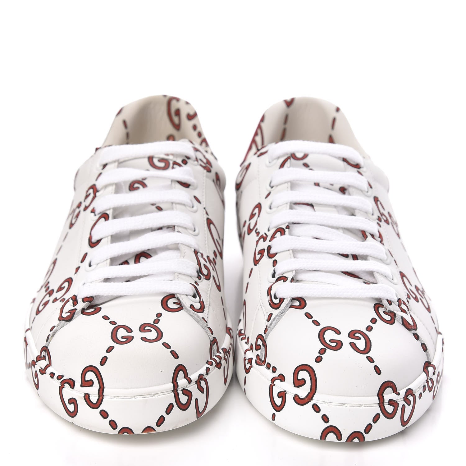 Gucci Calfskin GucciGhost Print Mens Ace Sneakers 7 White Hibiscus Red 2 of 11
