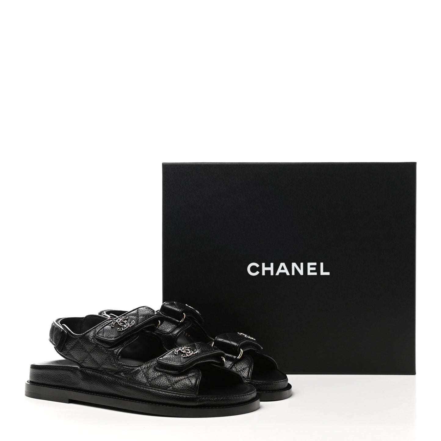 Grained Calfskin Velcro Dad Sandals 37 Black