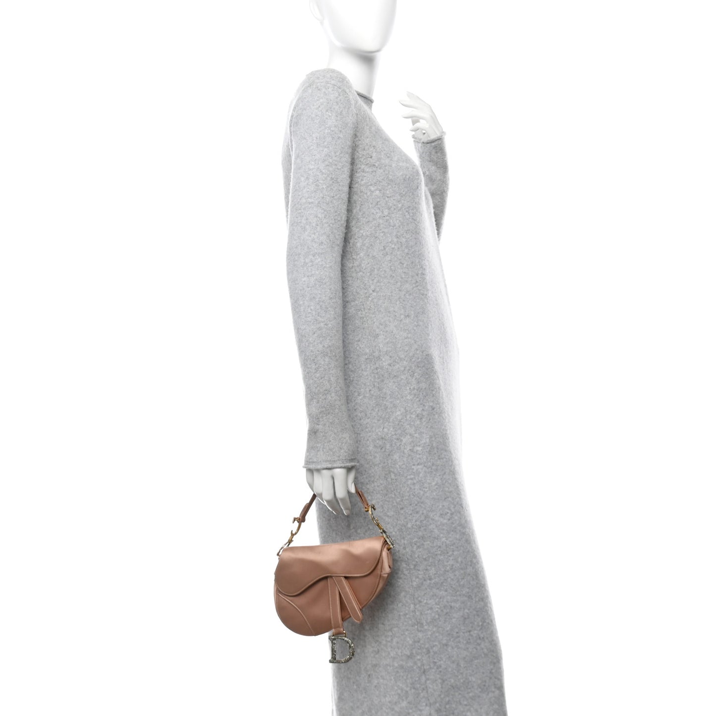 Satin Crystal Mini Saddle Bag Powder Beige