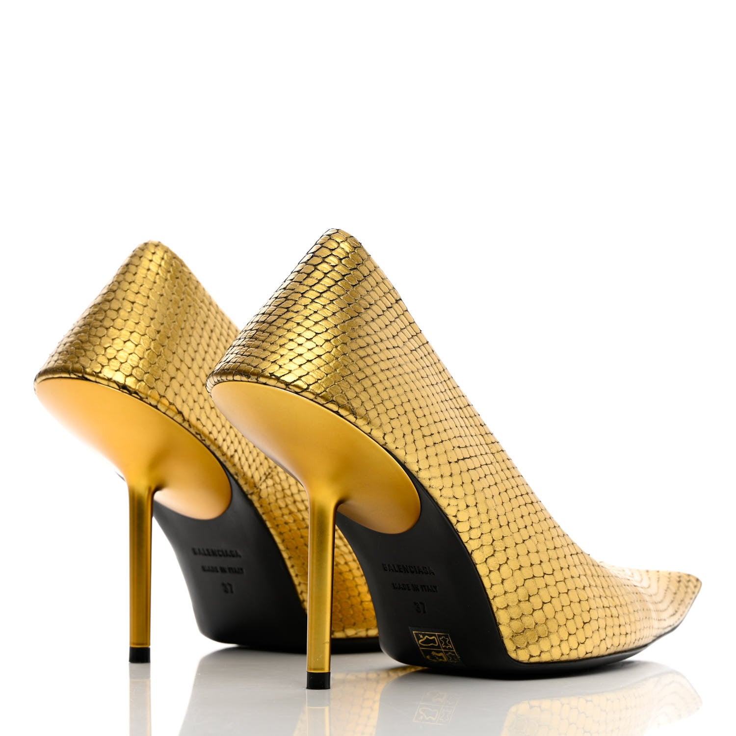 Balenciaga Metallic Calfskin Snakeskin Embossed Essex 110mm Pumps 37 Gold 4 of 13