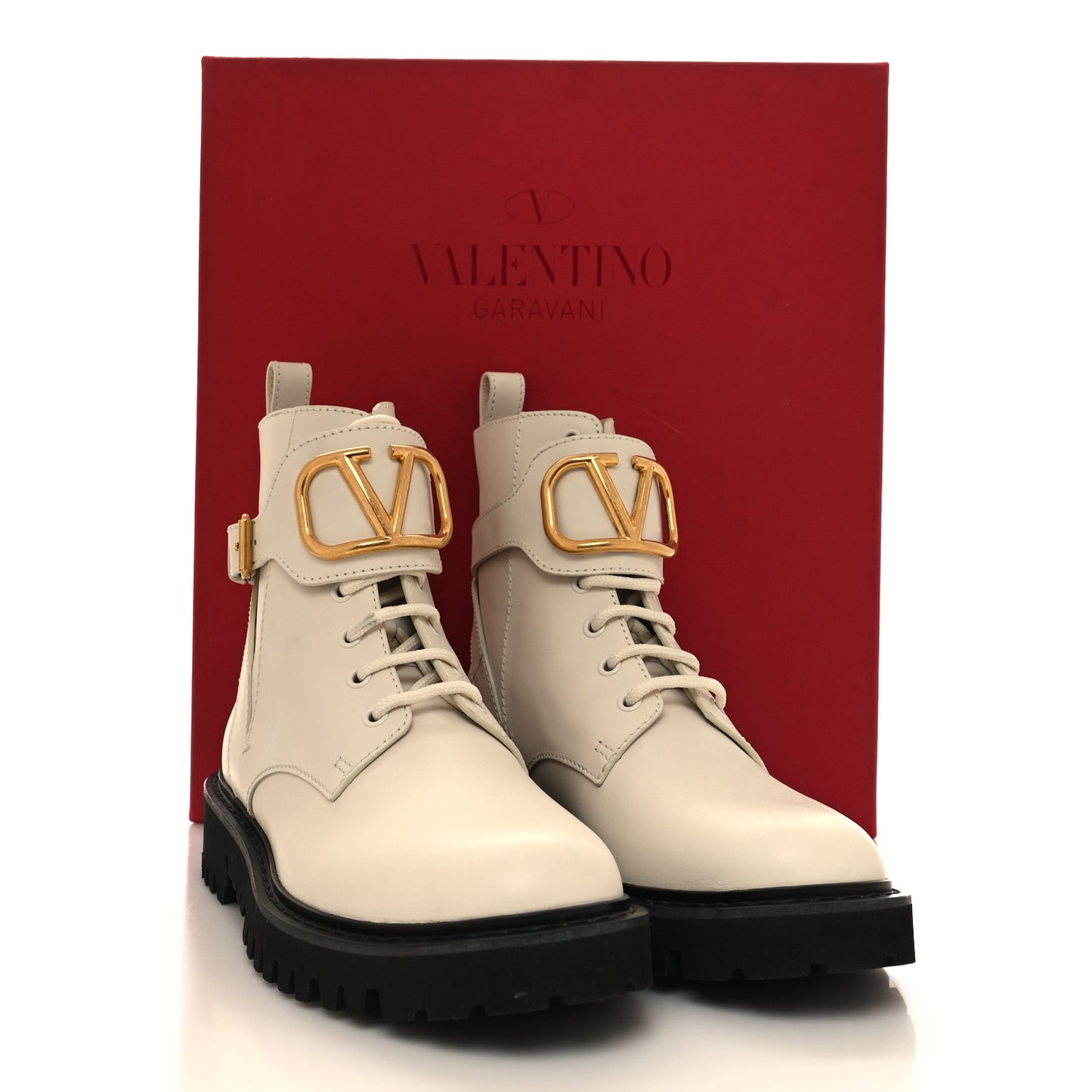 Calfskin Womens VLOGO 35mm Combat Boots 39.5 Light Ivory