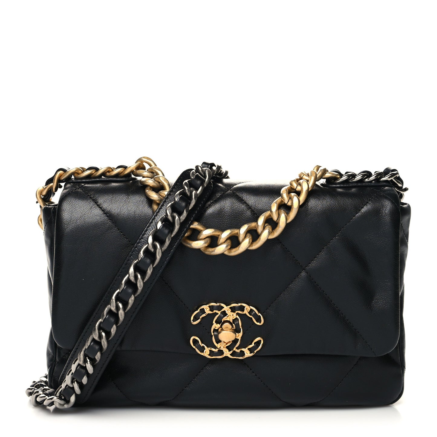 Shiny Goatskin Quilted Medium Chanel 19 Flap Black