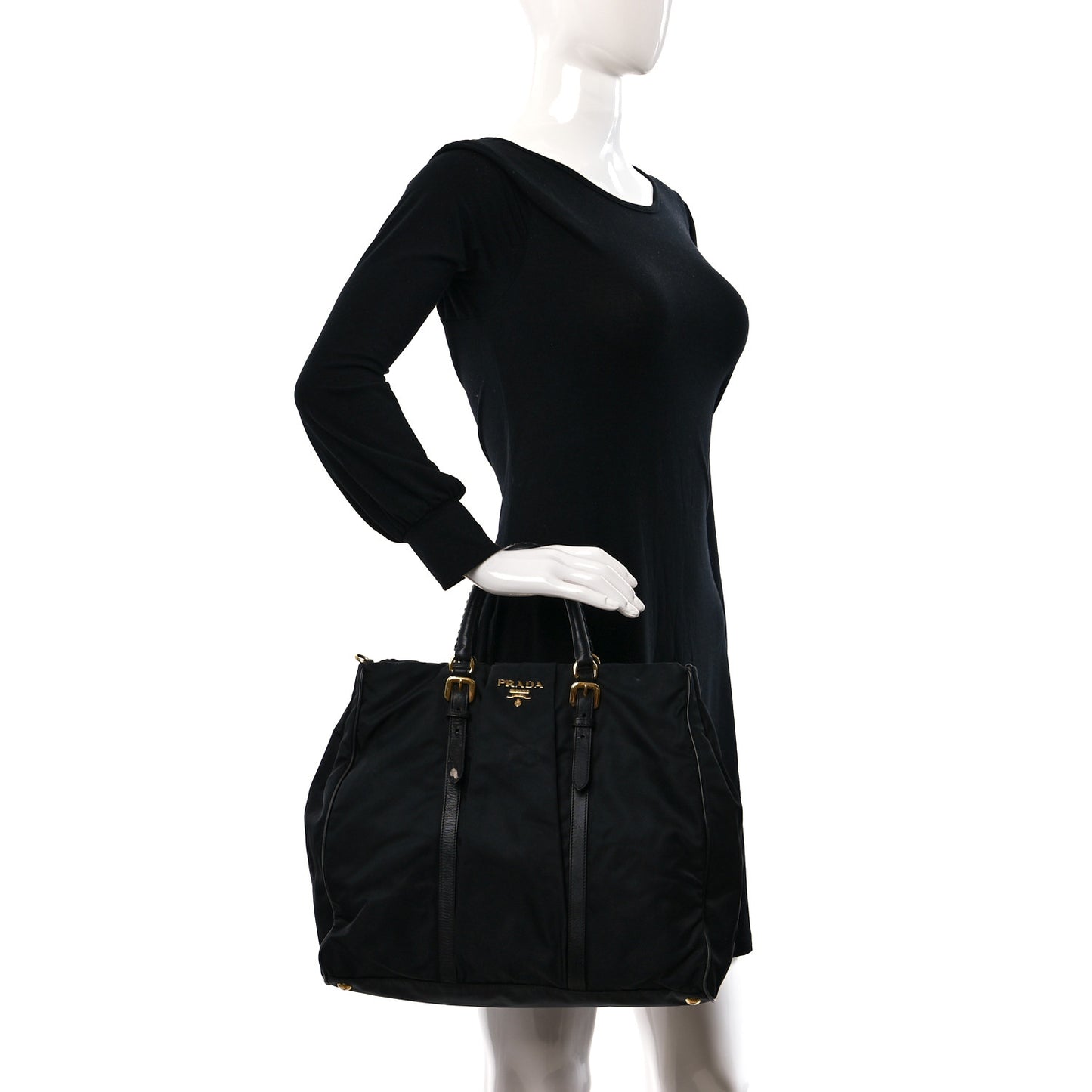 Tessuto Nylon Vitello Daino Tote Black