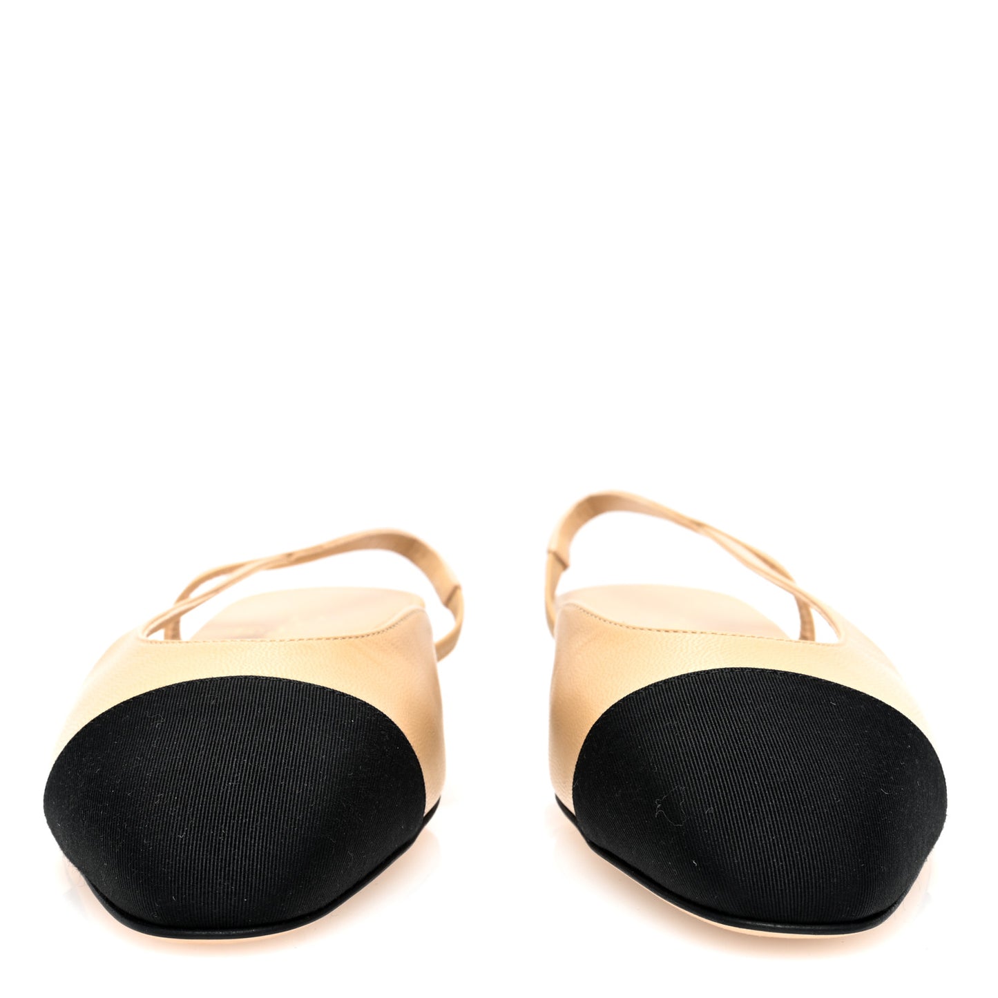 Goatskin Grosgrain CC Slingback Flats 39 Beige Black