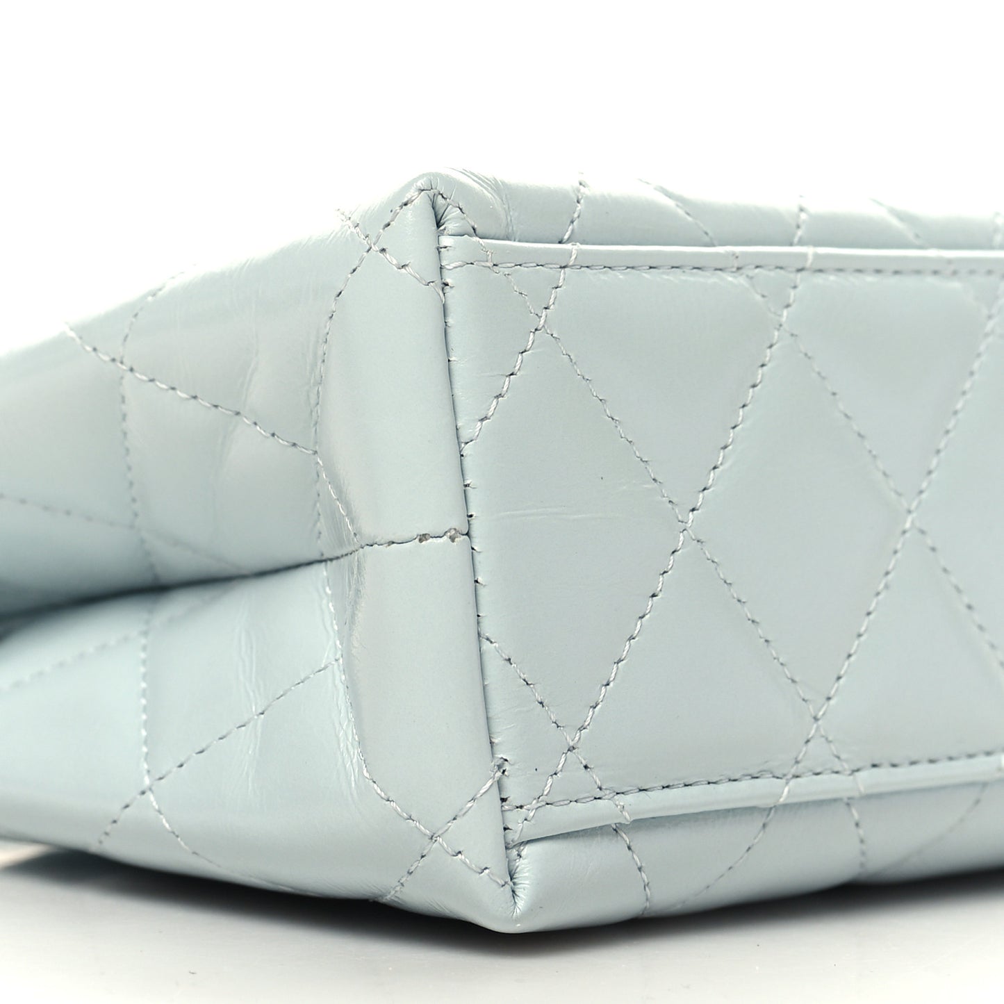 Shiny Aged Calfskin Quilted Nano Kelly Shopper Light Blue