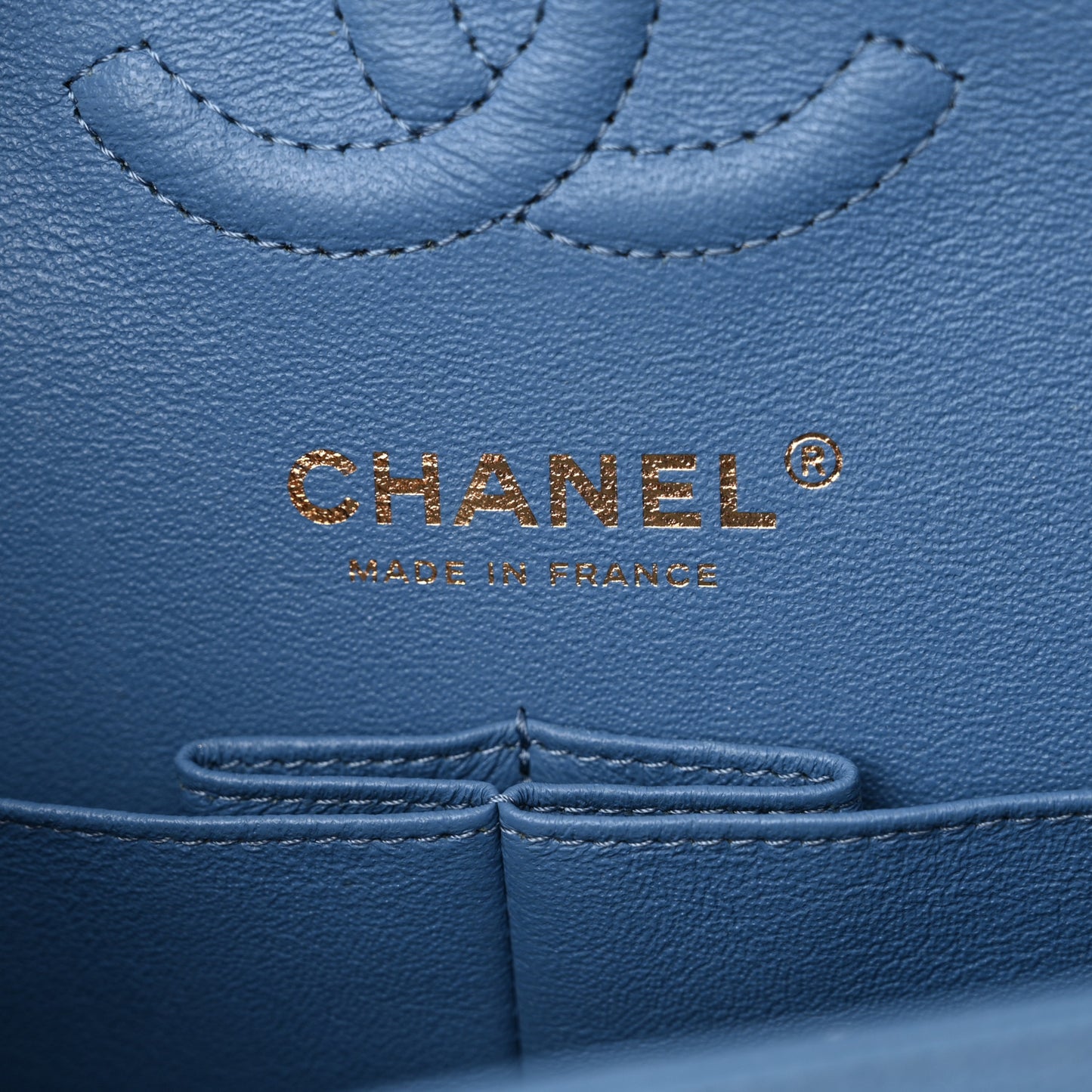 Caviar Flat Chevron Quilted Small Double Flap Blue