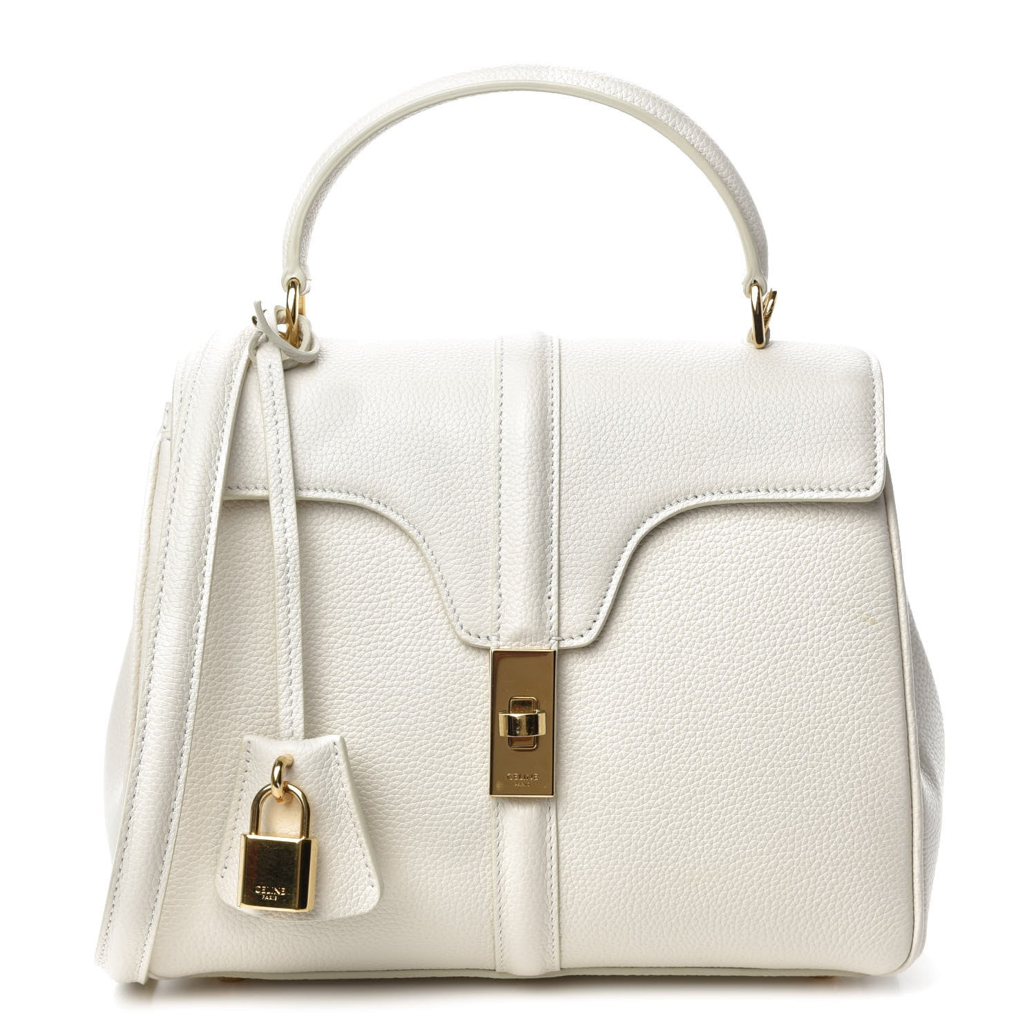 Celine Grained Calfskin Small 16 Top Handle Bag White 770277