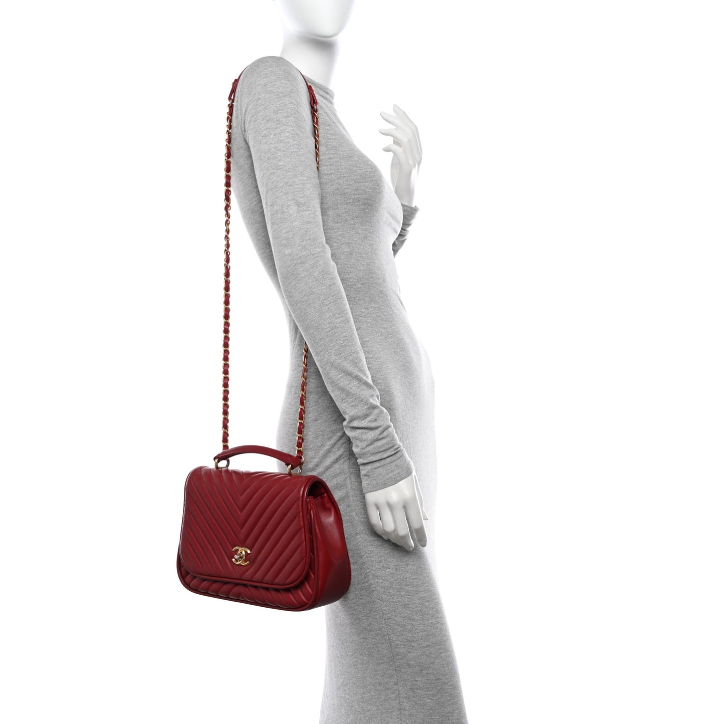 Lambskin Reverse Chevron Quilted Round Top Handle Flap Red