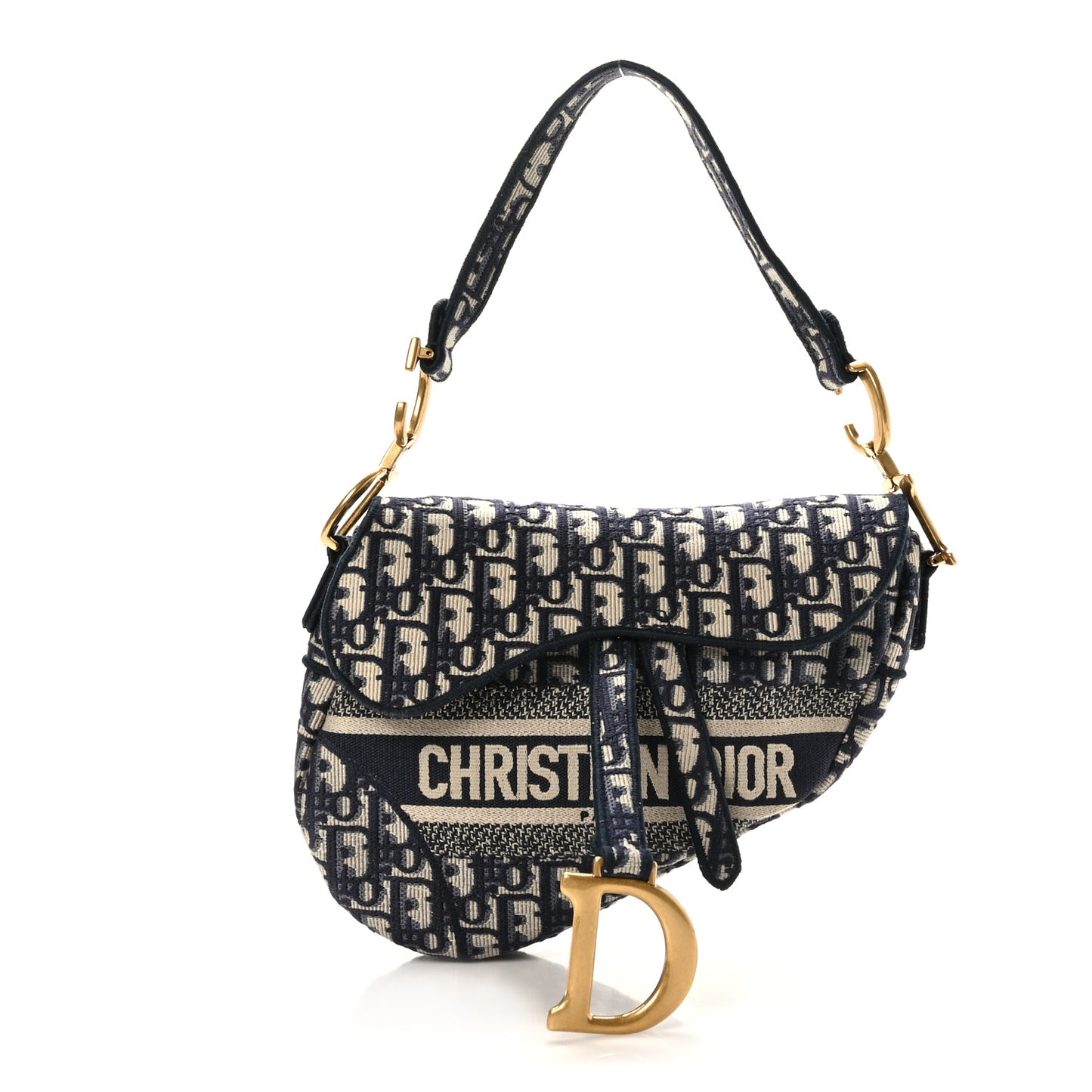 Oblique Embroidered Saddle Bag Blue