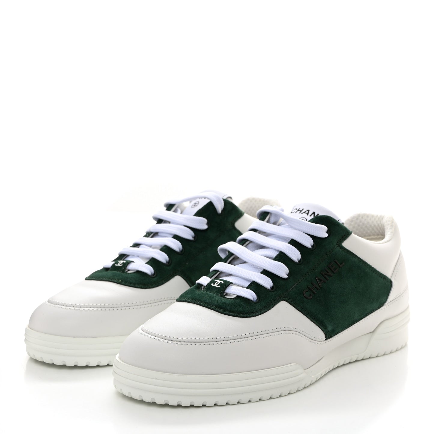Calfskin Suede Calfskin Logo Womens Sneakers 37.5 White Dark Green
