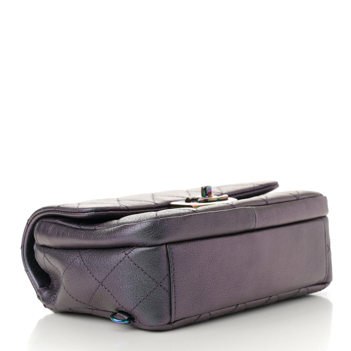 Iridescent Goatskin Quilted Small Double Carry Waist Chain Flap Purple