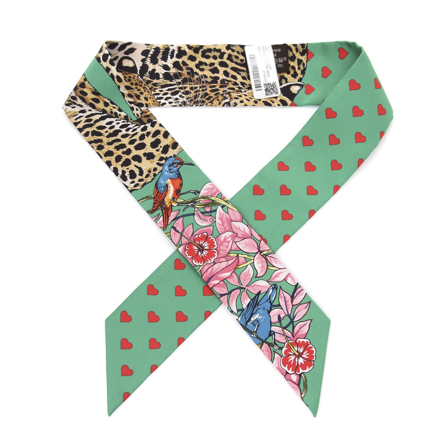 Hermes Silk Jungle Love Love Twilly Emeraude Rose Brun 1 of 4